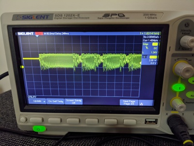 Oscilloscope showing modem data after LM567