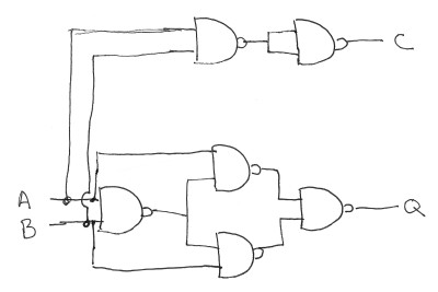 half adder circuit made out of NAND gates