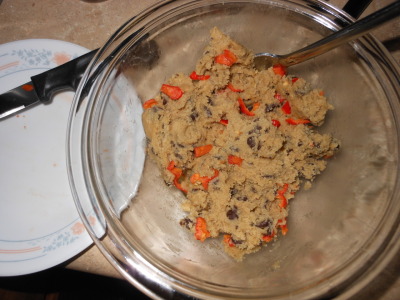 Chopped ghost pepper in cookie dough