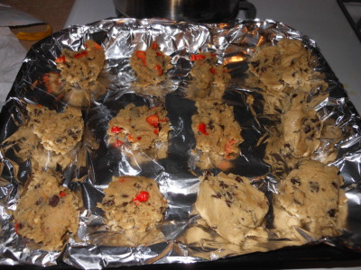 Raw ghost pepper cookies on cookie sheet