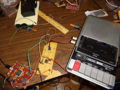 WDC W65C265SXB hooked up to an LM567 and a TRS-80 CCR-81 tape recorder.