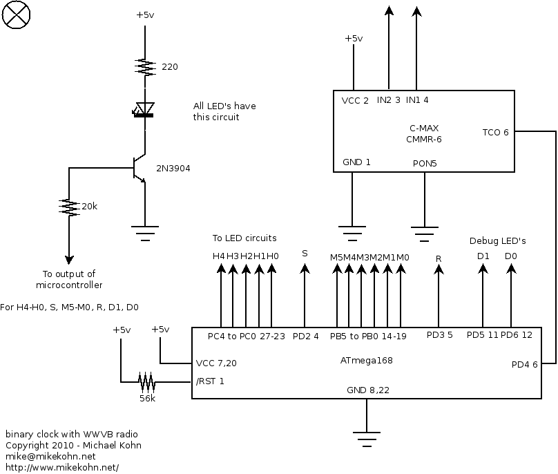 Binary clock with WWVB syncing schematic