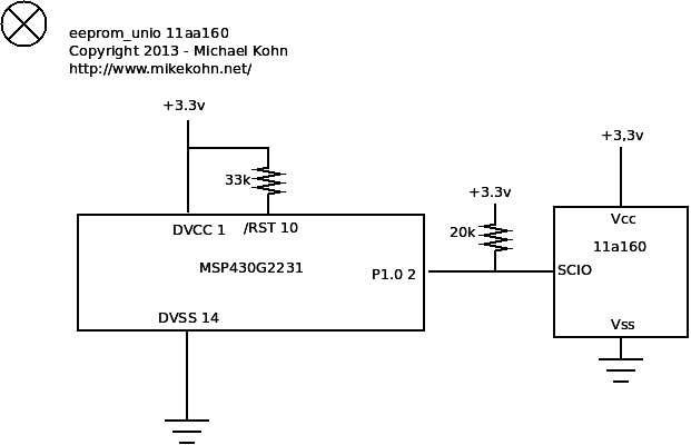 11AA160 eeprom with MSP430 schematic