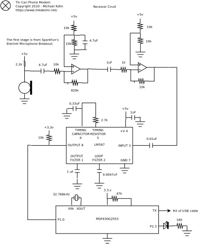 Schematic for tin can modem receiver.